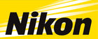 Nikon logo. Black, yellow, and white. Horizontal.