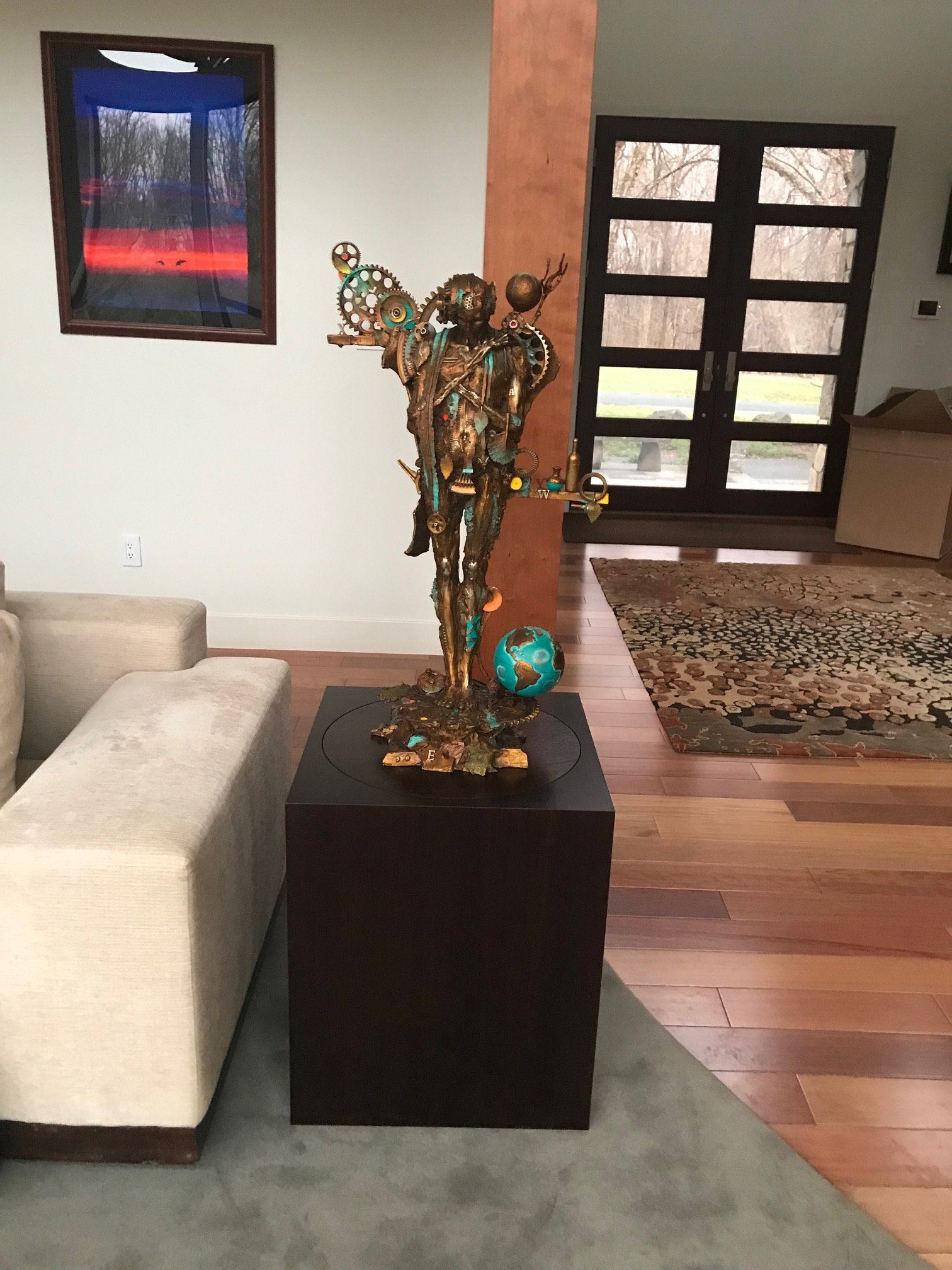 Black Laminate Pedestal with Turntable - Sculpture Display