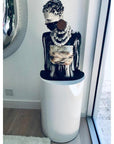 White Gloss Laminate Cylinder Pedestal with Ambient Light