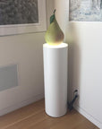 White Laminate Cylinder Pedestal with Ambient Light – Pedestal Source